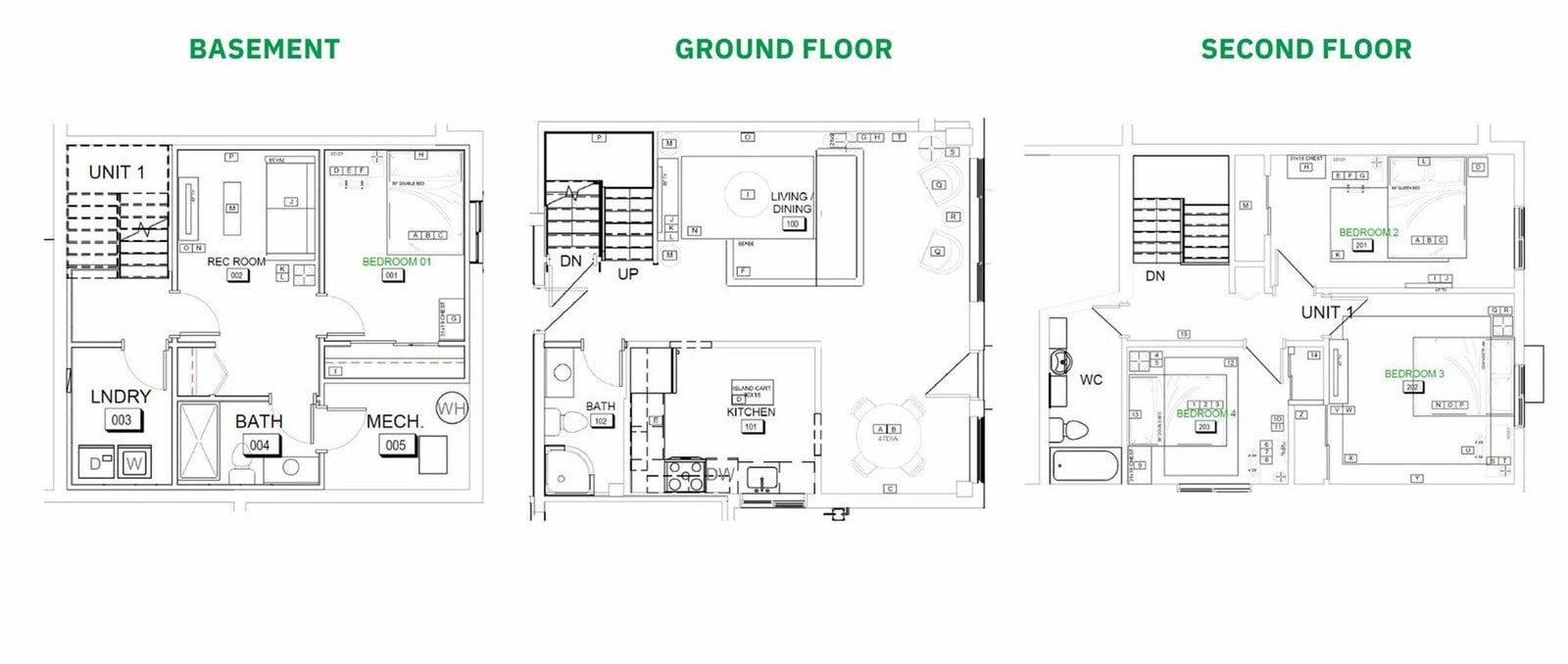 Floor plan for four bedrooms at 7 Majestic Drive, Unit 1: Three floors and three full bathrooms, one on every level. You notice that on a weekday morning.